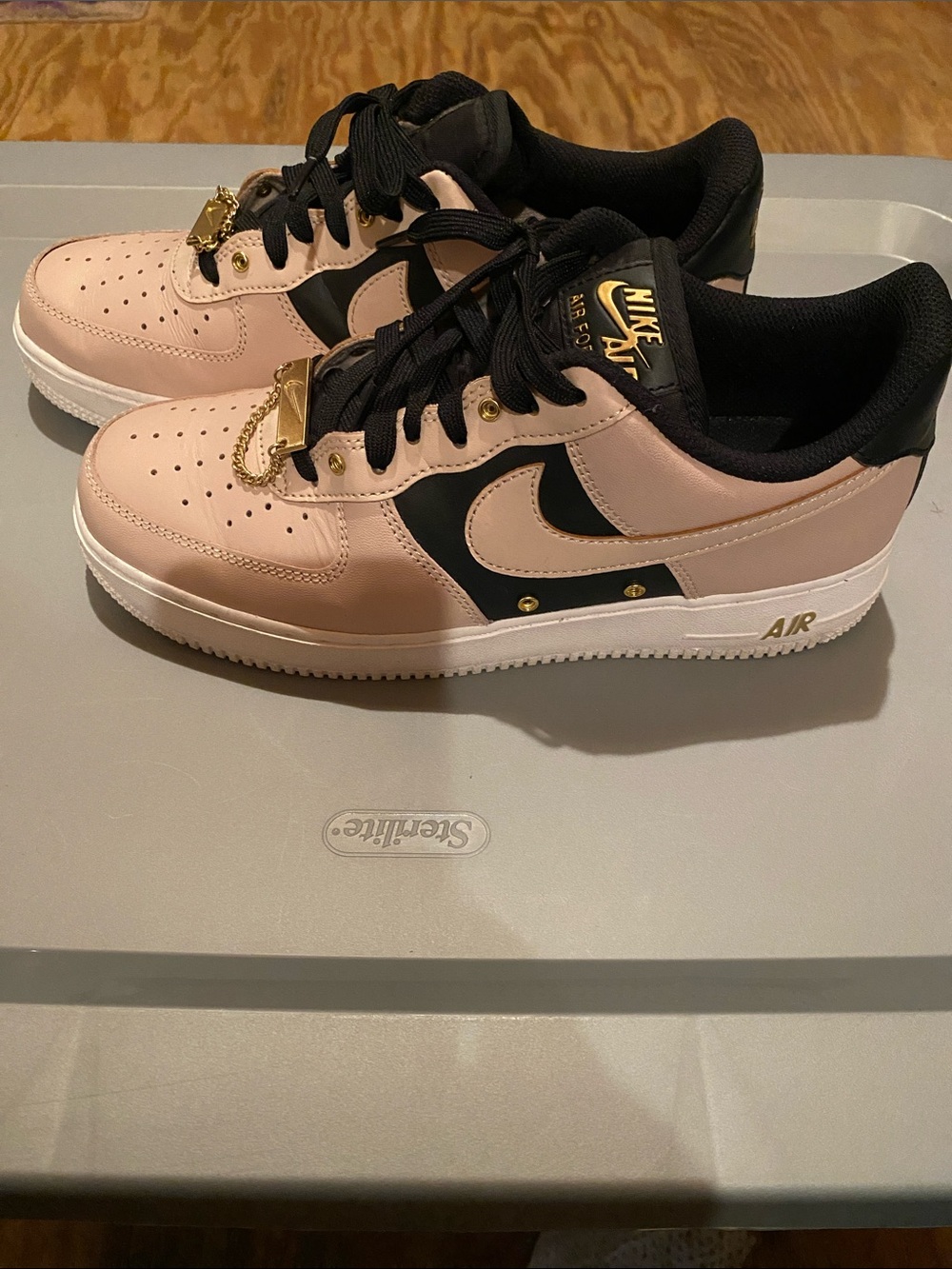 Nike Low-Top Sneakers in Blush Pink, Black & Gold Trim